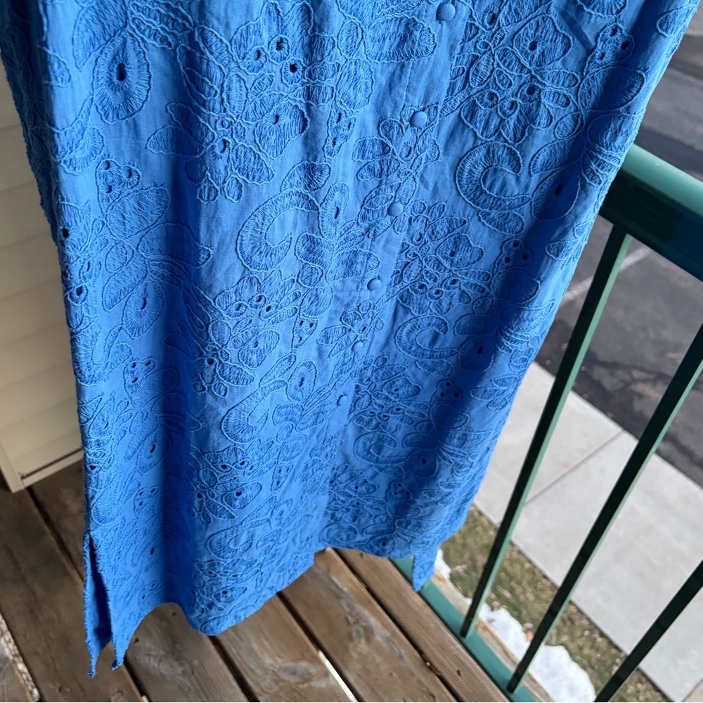 🆕 Tahari Spring Blue Embroidered Shirt Dress XS Belted Button Front Midi Cotton - Picture 11 of 17